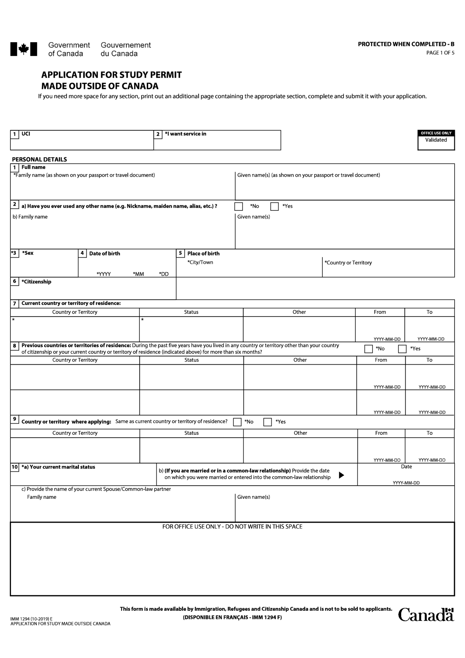 Form IMM 1294 (2019) - Thumbnail