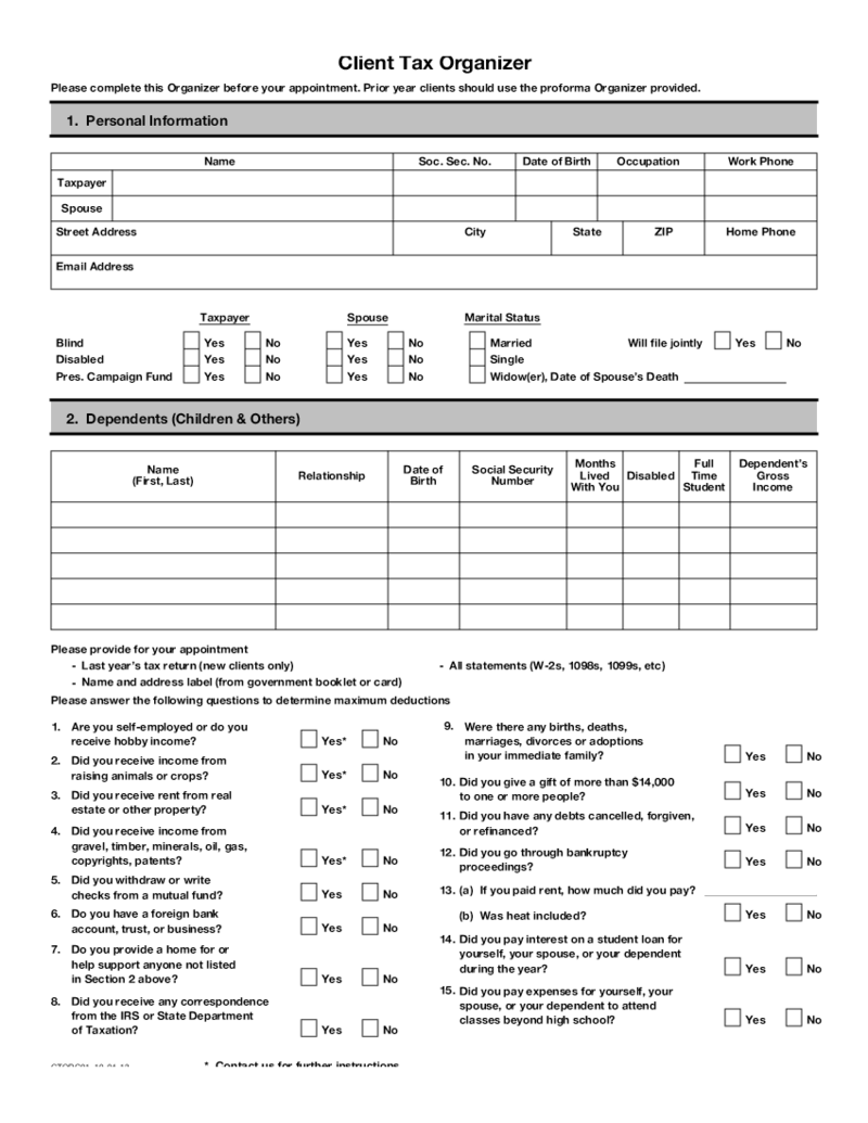 Client Tax Organizer