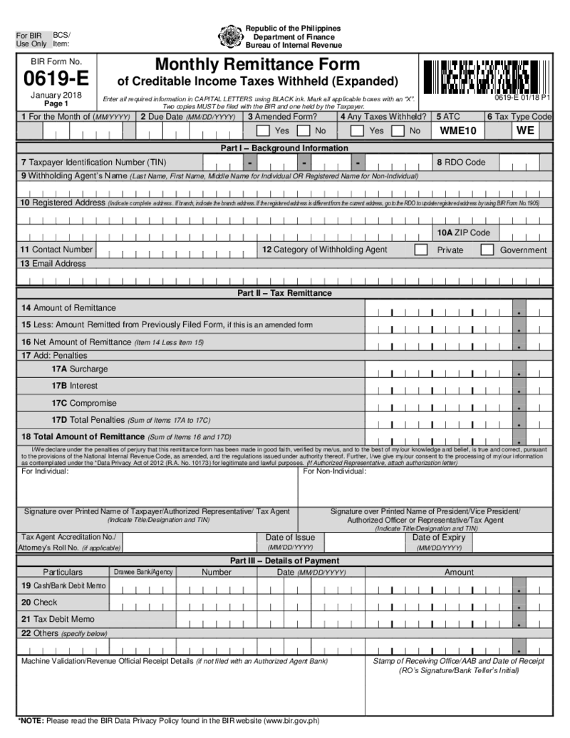 BIR Form 0619-E