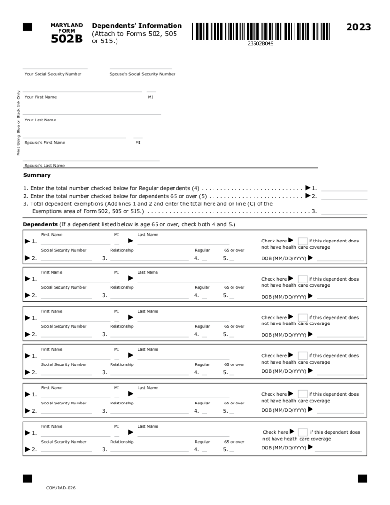 Maryland Form 502B (2023)