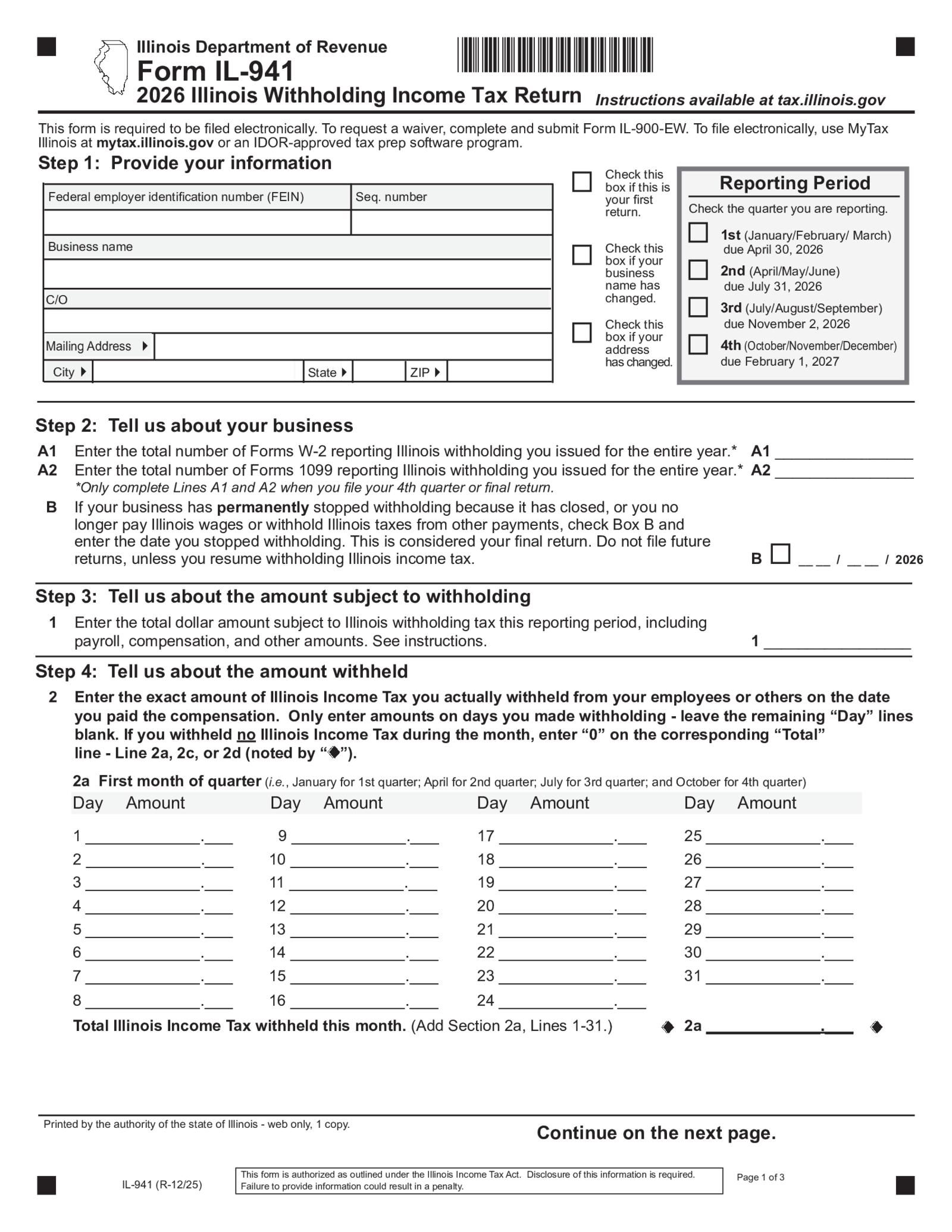 Illinois Form 941 - Thumbnail