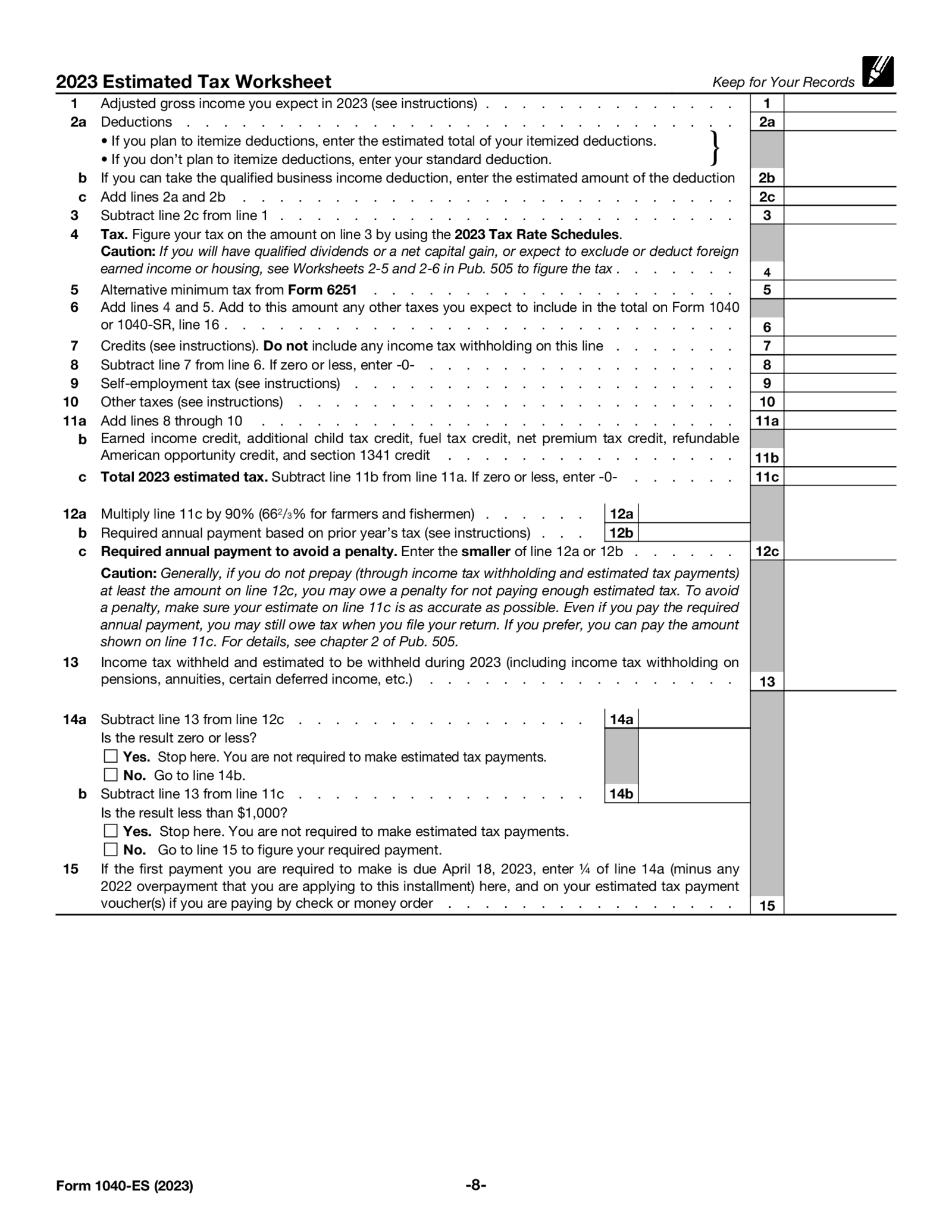 Fillable Form 1040-ES (2023) - Thumbnail