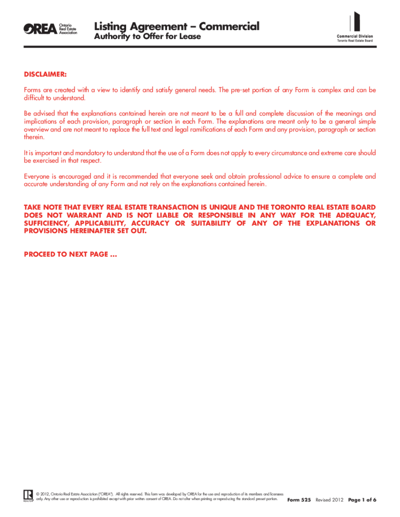 Form 525, Listing Agreement