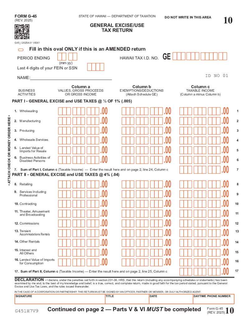 Hawaii Tax Form G-45