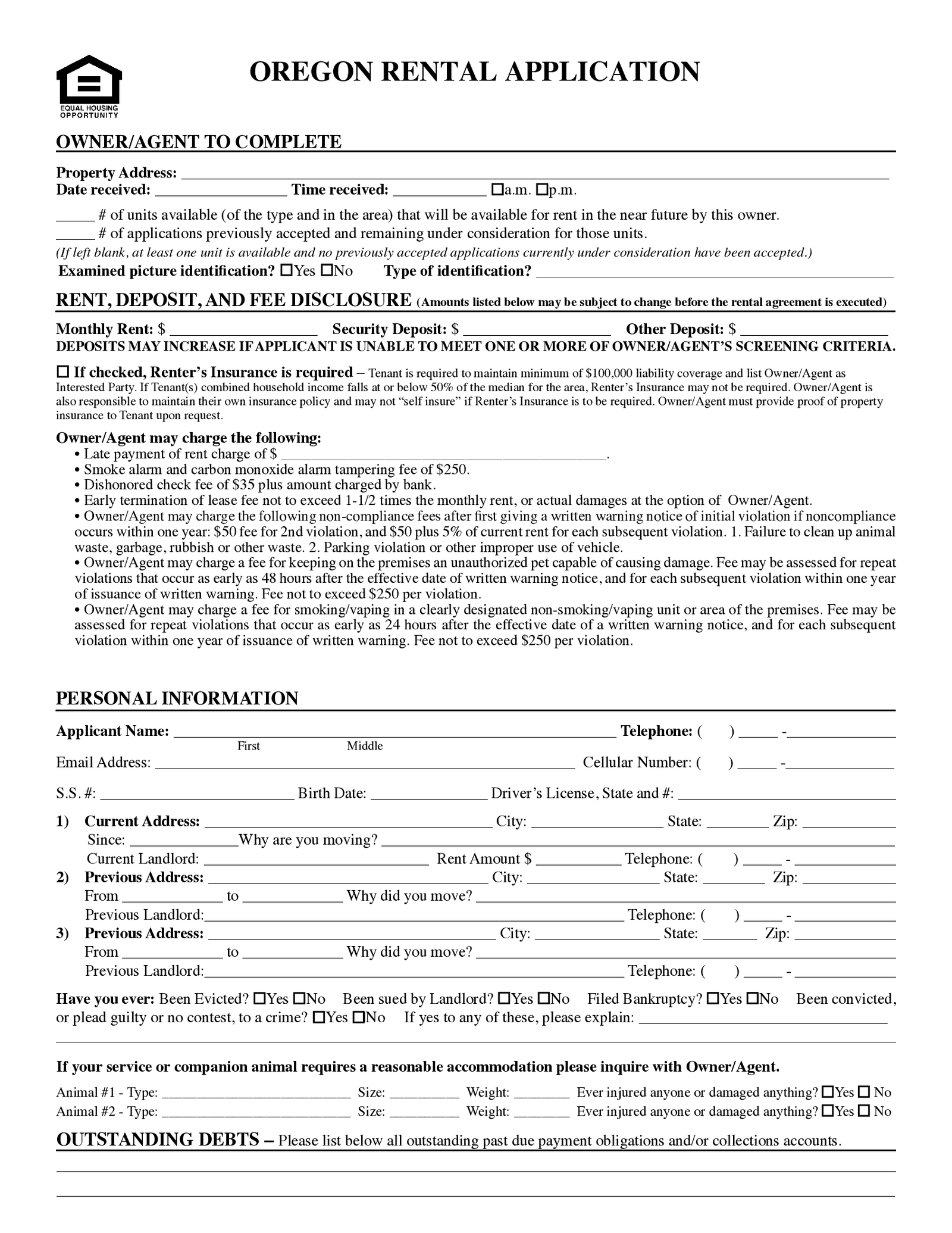 Oregon Rental Application - Thumbnail