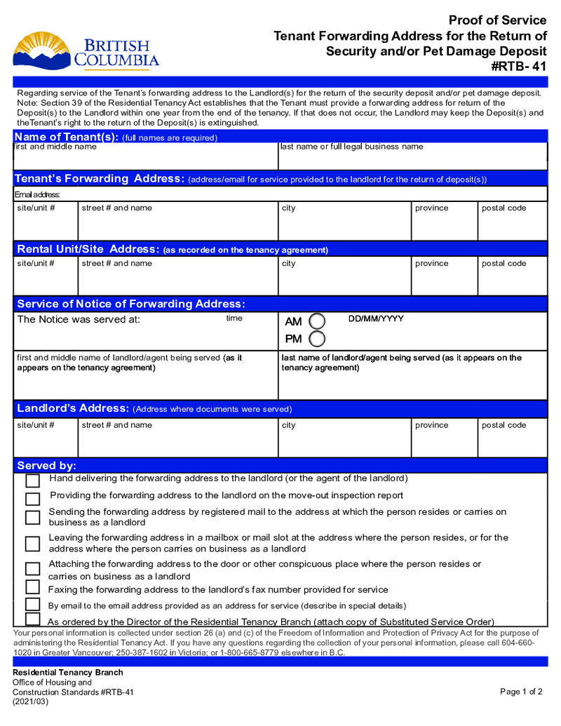 Proof of Service RTB-41 - British Columbia