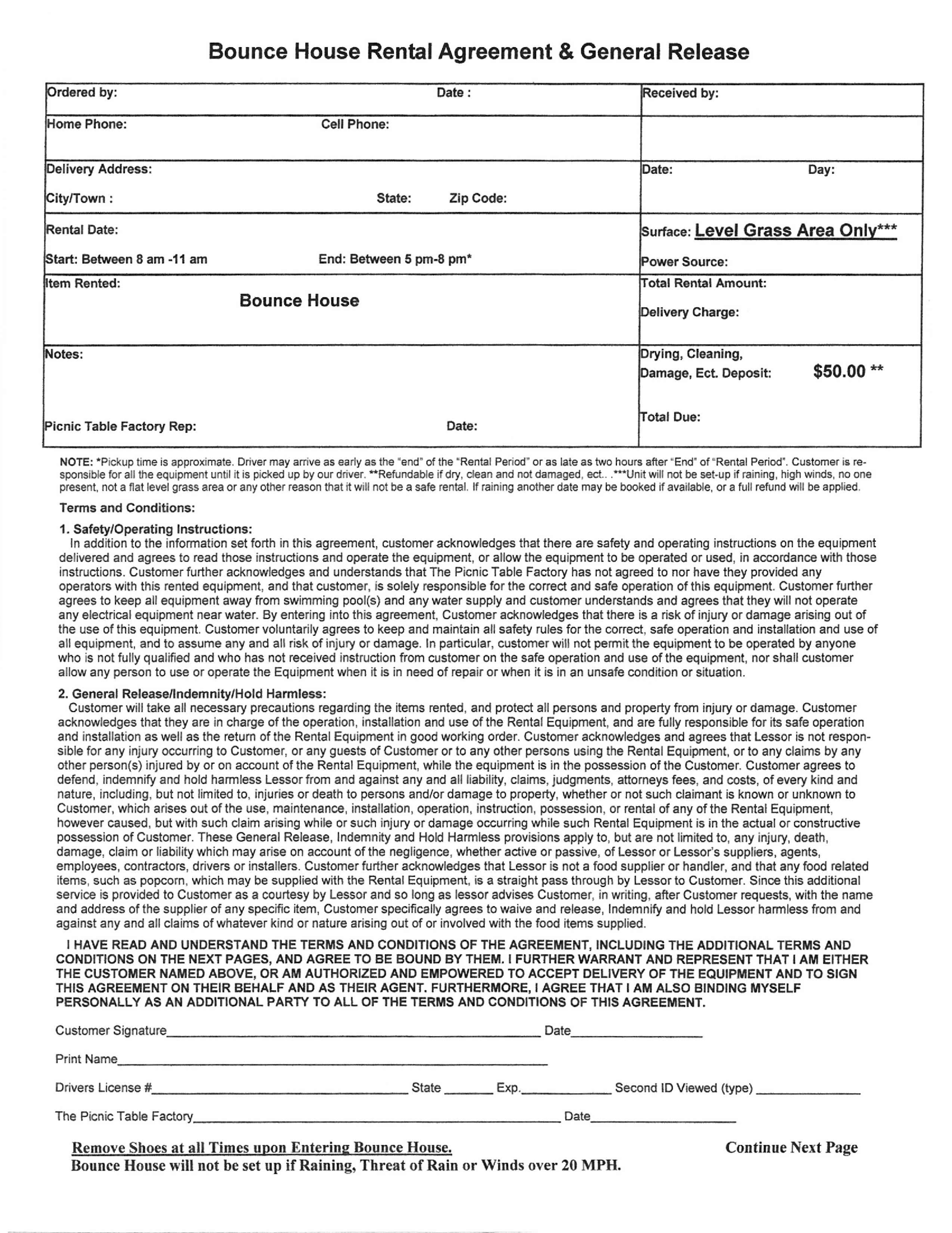 Bounce House Rental Agreement - Thumbnail