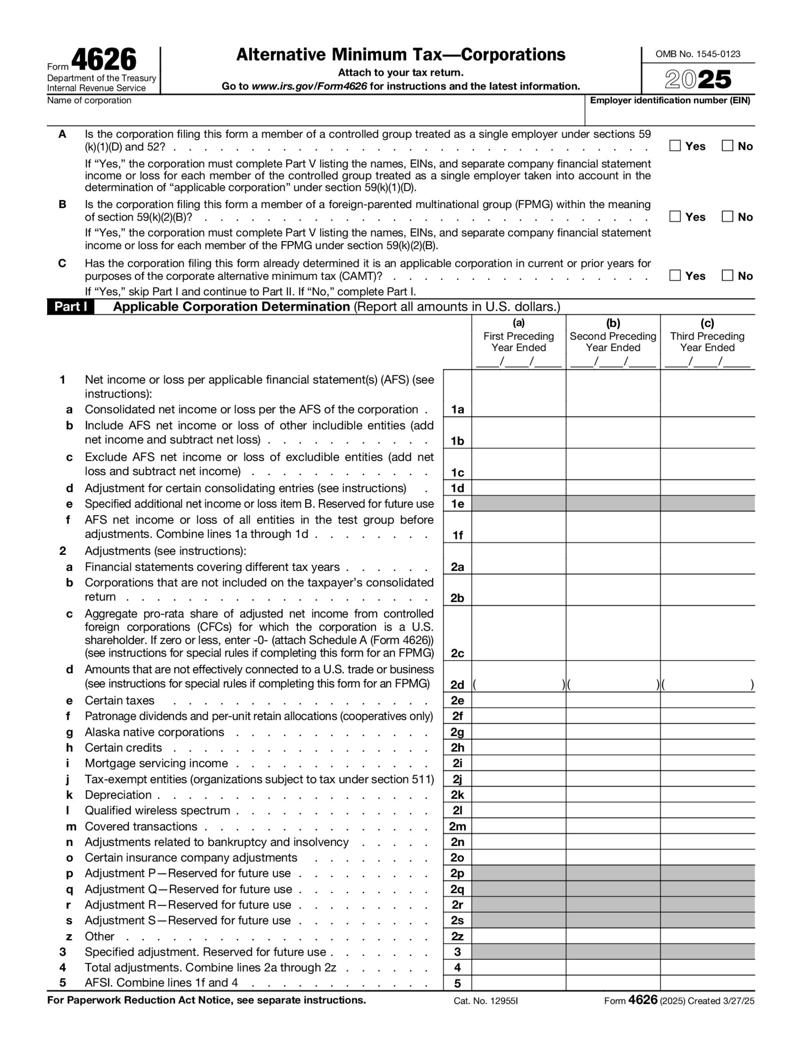 IRS Form 4626 - Thumbnail