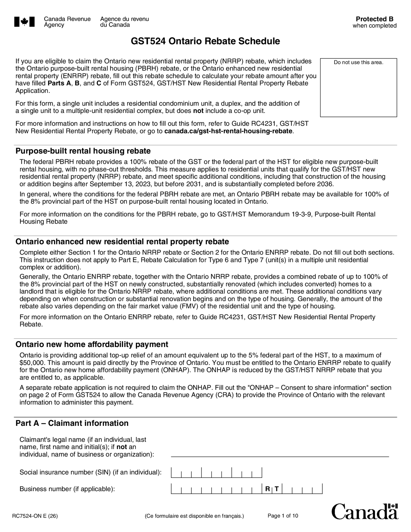 RC7524-ON GST524 Ontario Rebate Schedule - Thumbnail