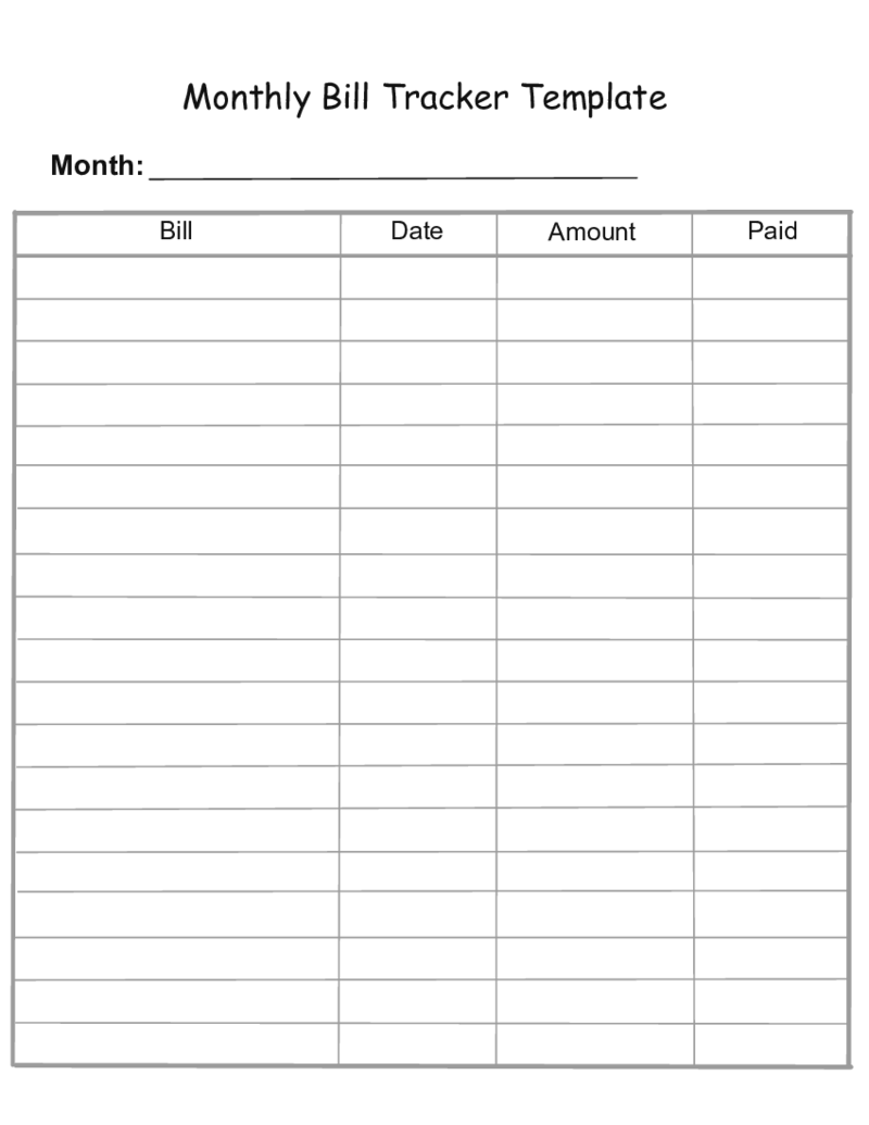 Monthly Bill Tracker Template