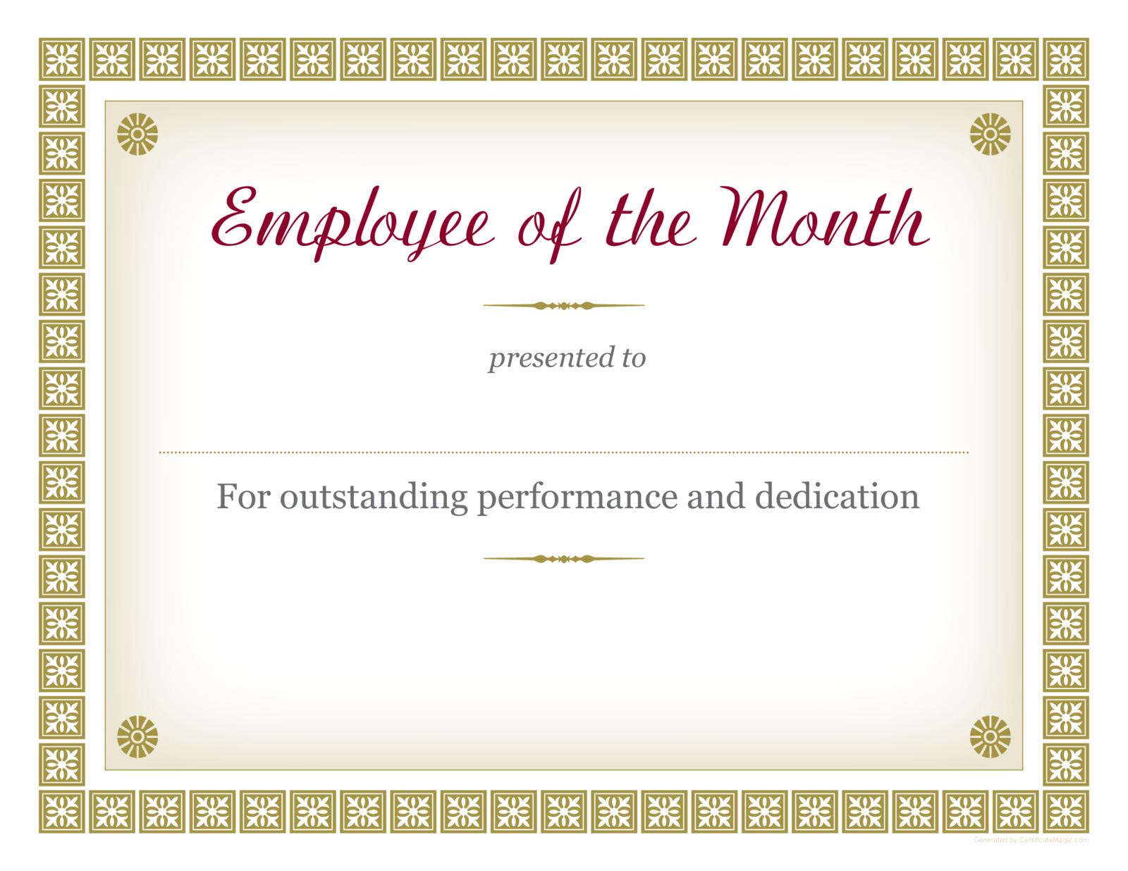 Employee of the Month Certificate Template - Thumbnail