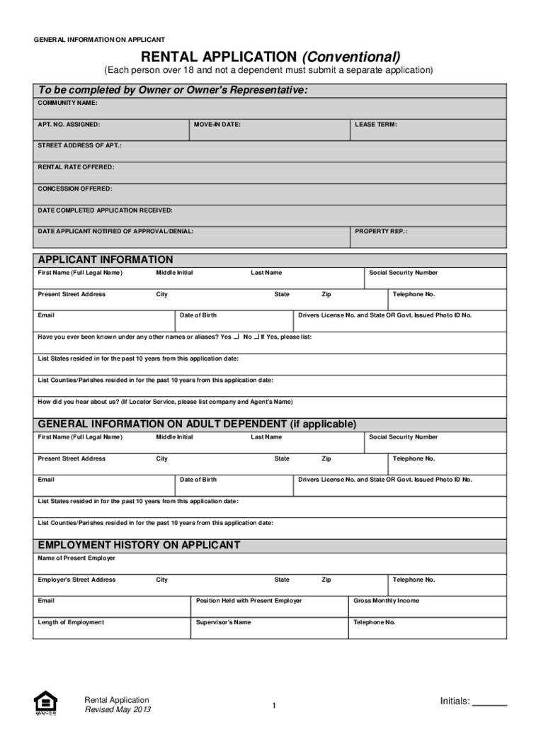 Florida General Rental Application Form