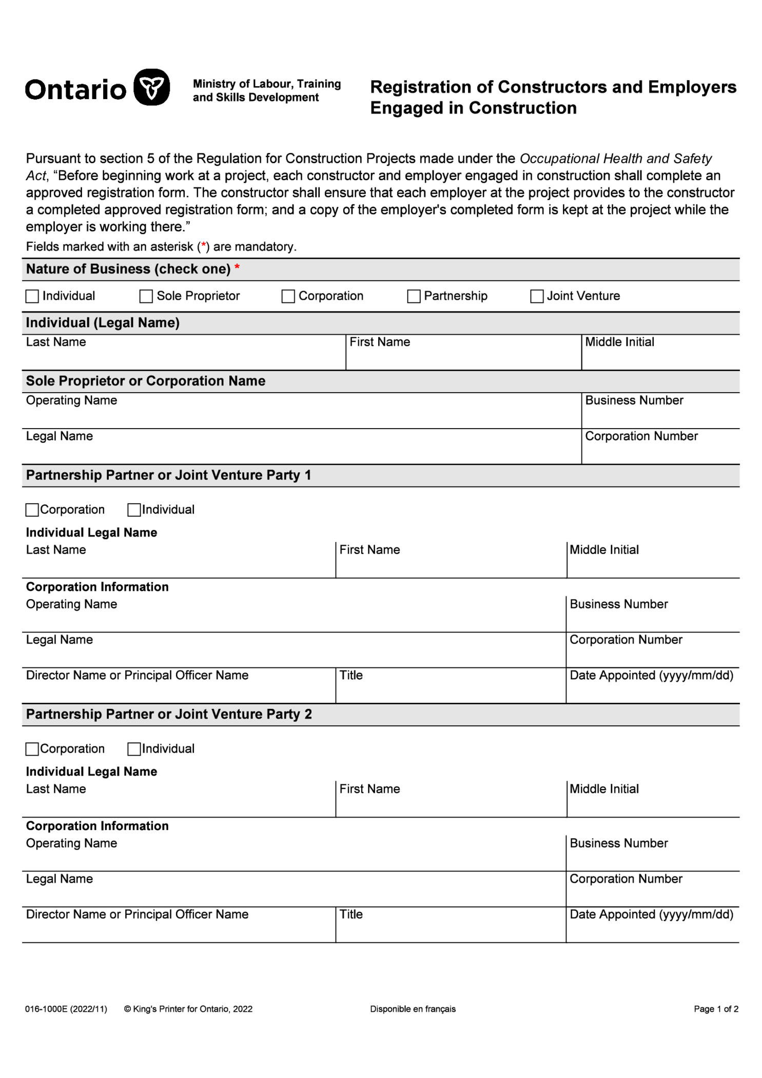 Form 1000, Ontario 2022 - 2024 - Thumbnail