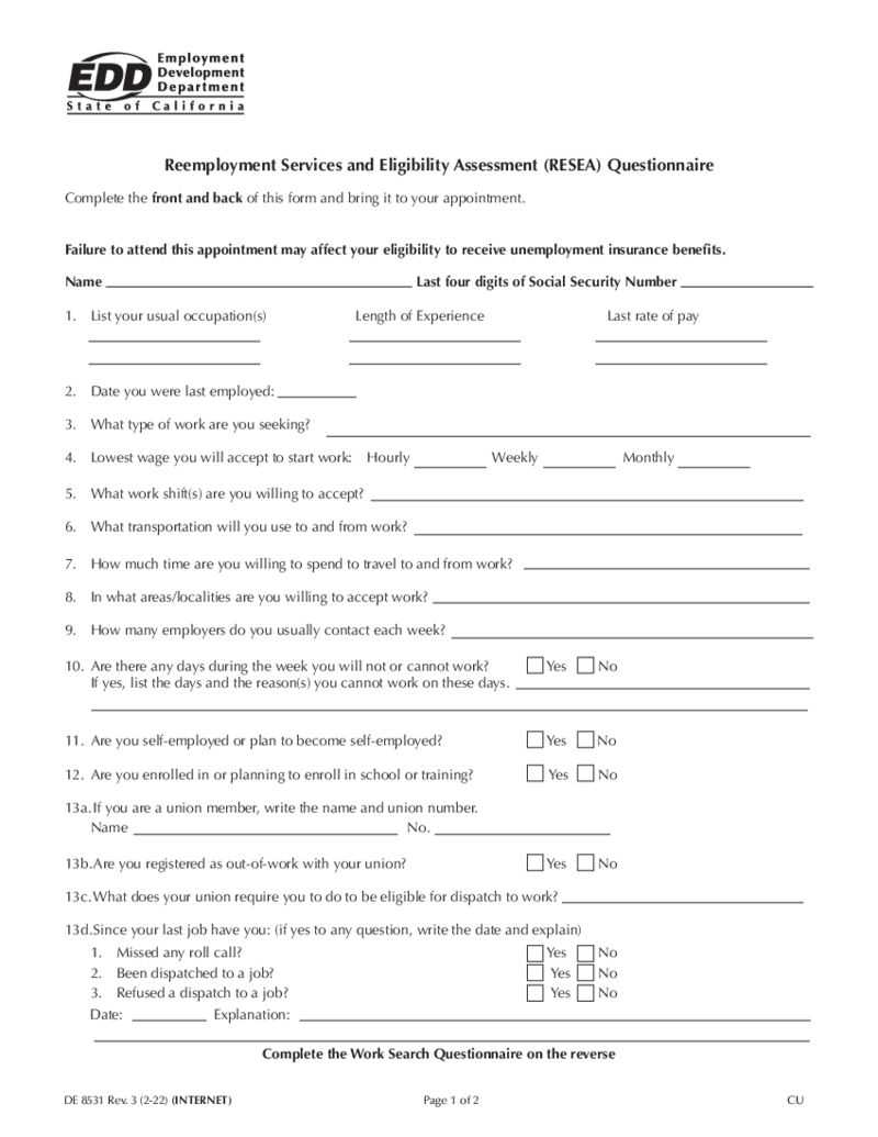 DE 8531 Form