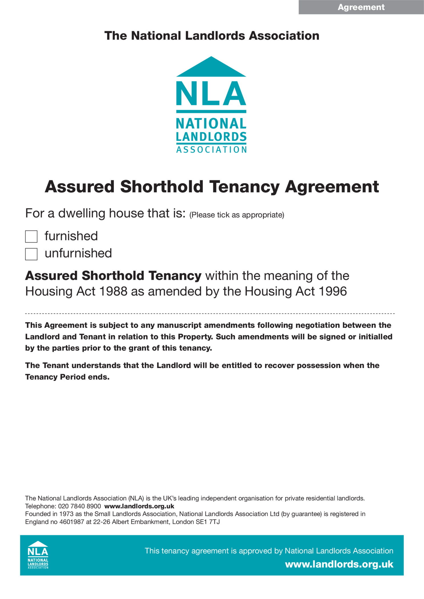 NLA Assured Shorthold Tenancy Agreement - Thumbnail