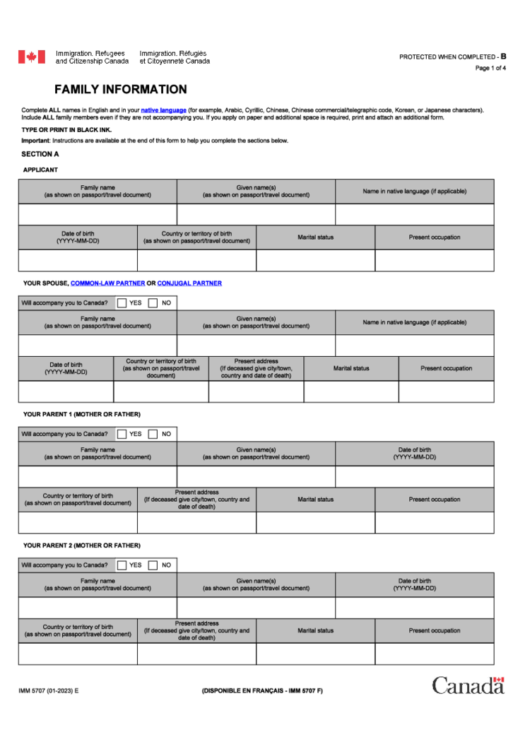 IMM 5707 Form