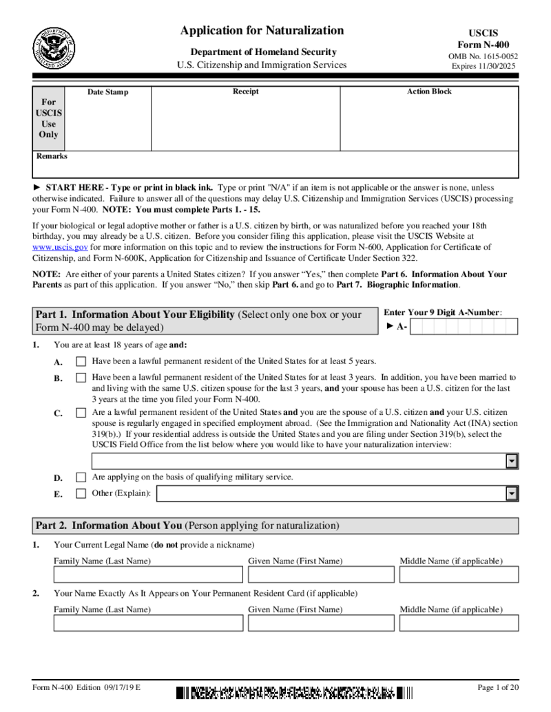 Form USCIS N-400, Application for Naturalization