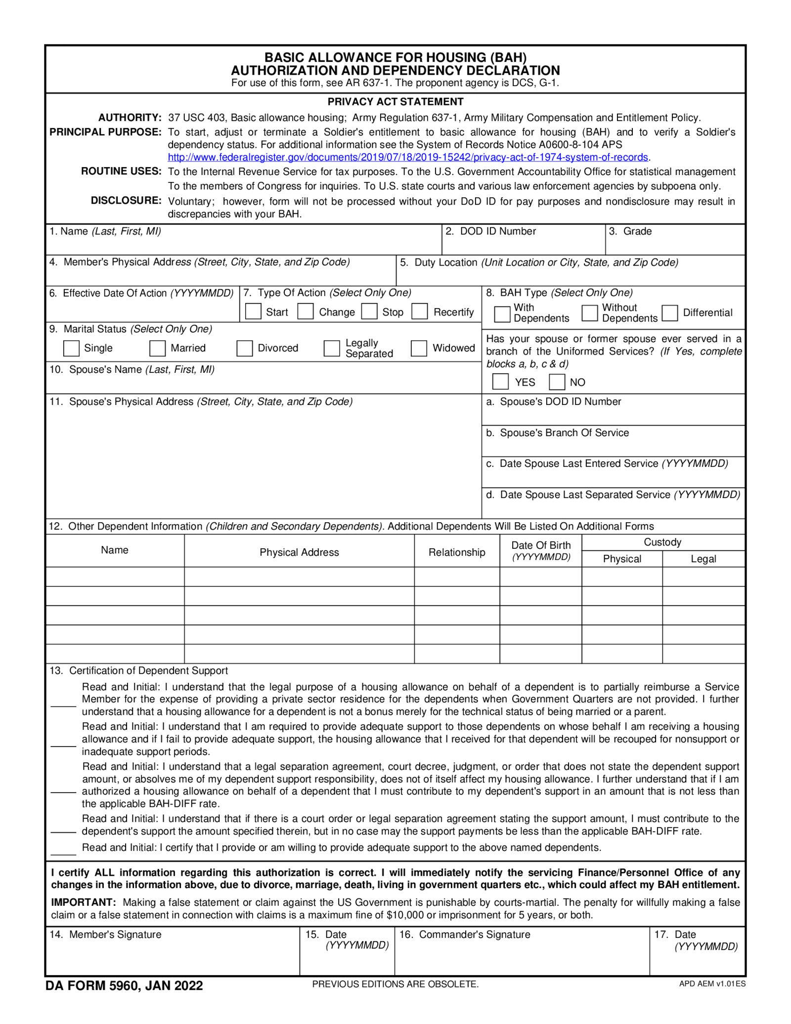 DA Form 5960 - Thumbnail