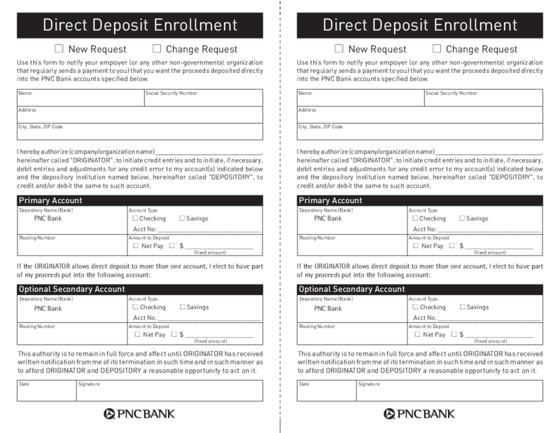 PNC Bank Direct Deposit Form