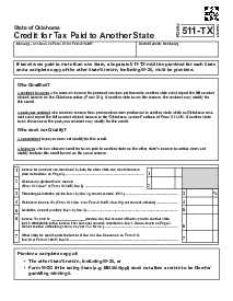 Oklahoma Form 511-TX Credit for Tax Paid to Another State - Thumbnail