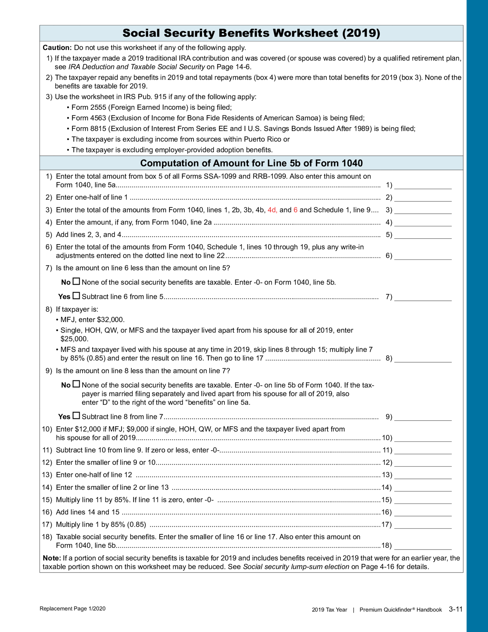 Social Security Benefits Worksheet (2019) - Thumbnail