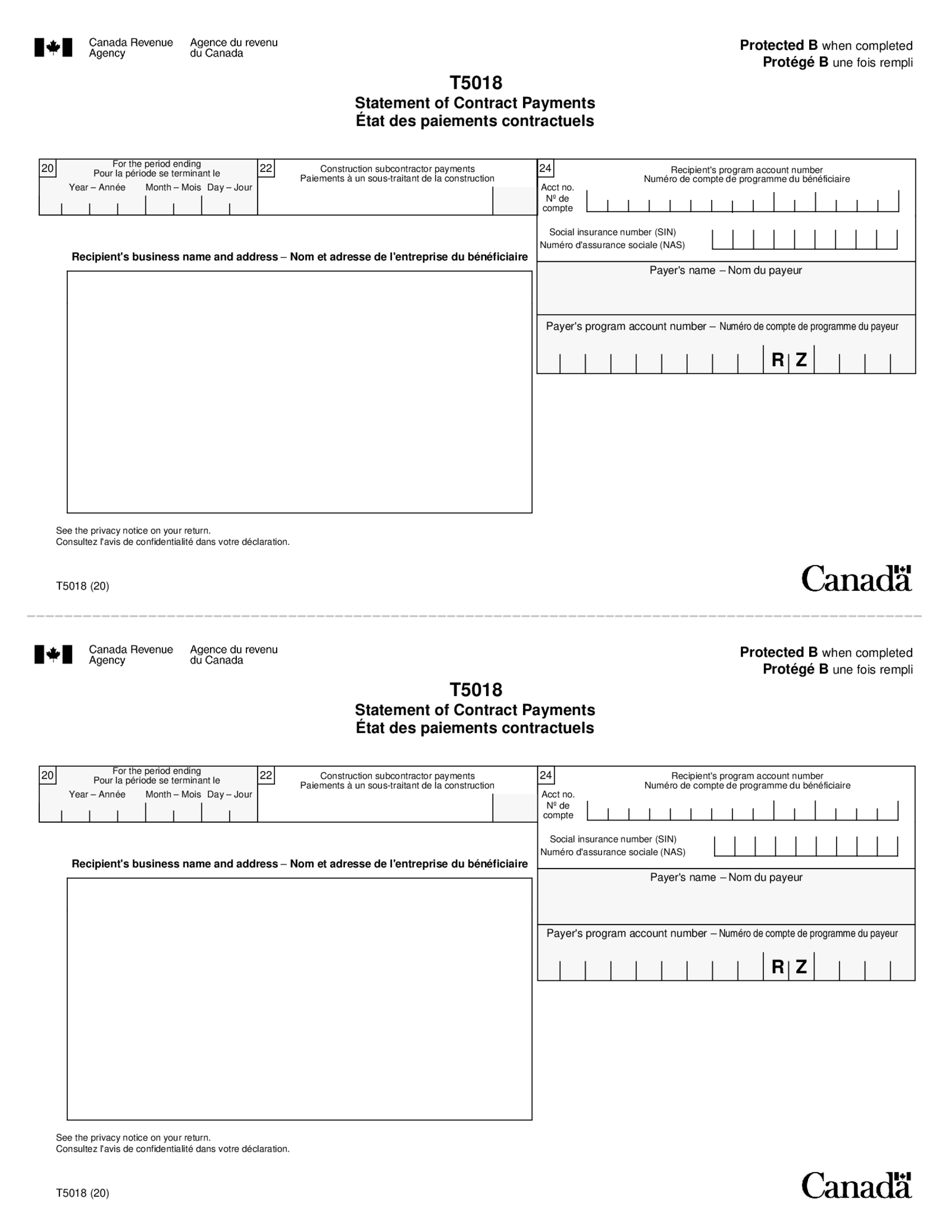 Form T5018 Statement of Contract Payments - Thumbnail