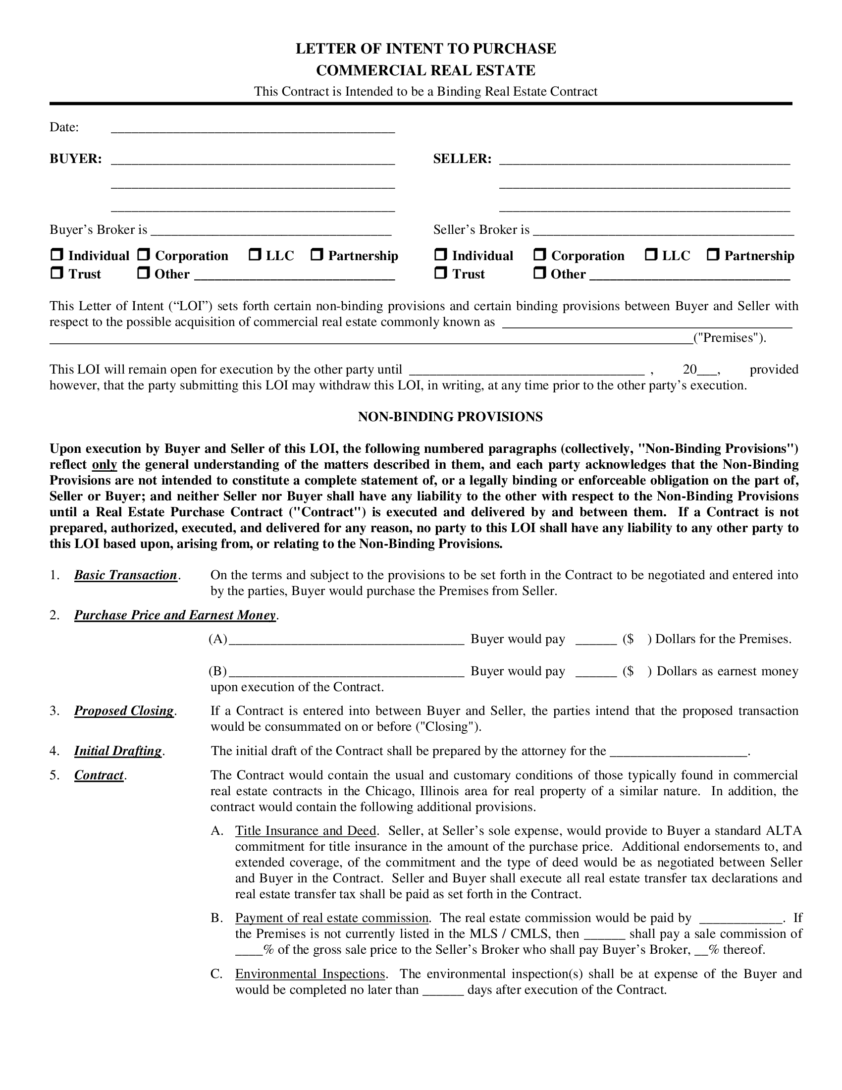 Letter of Intent to Purchase Commercial Real Estate - Thumbnail