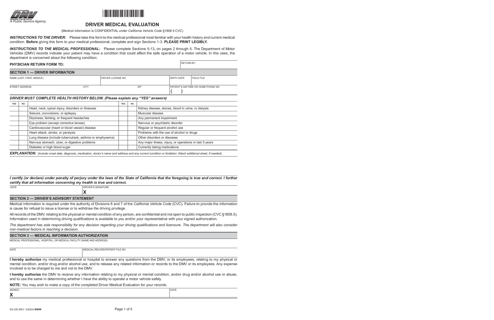 DS 326 Driver Medical Evaluation - Thumbnail