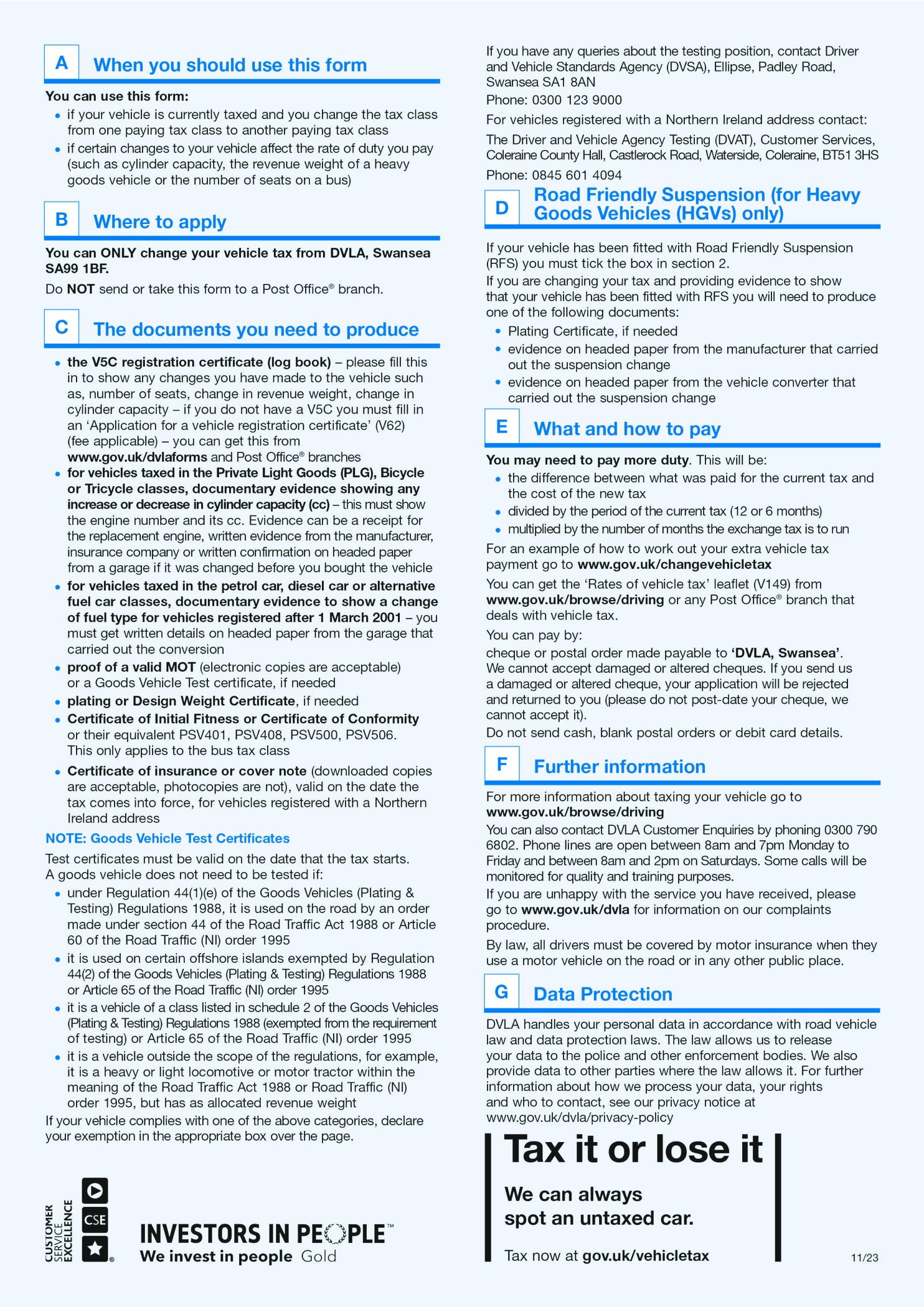 Application to change a vehicle s tax class (V70) - Thumbnail