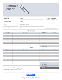 Fillable Plumbing Invoice Template - Thumbnail