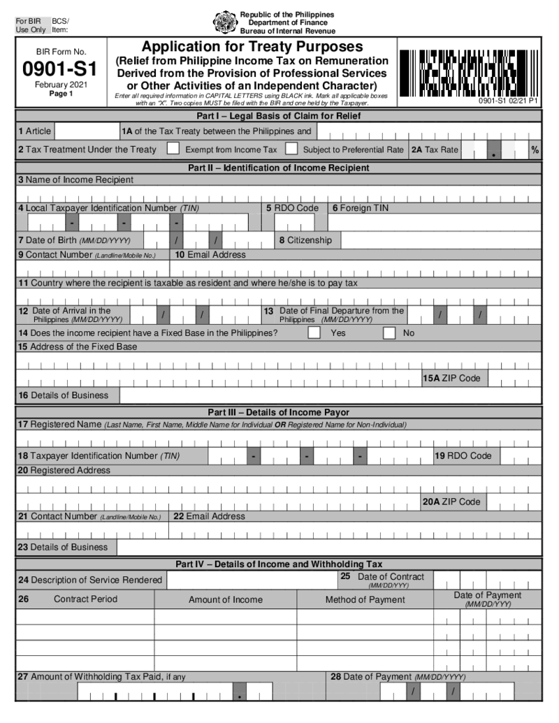 BIR Form 0901-S1