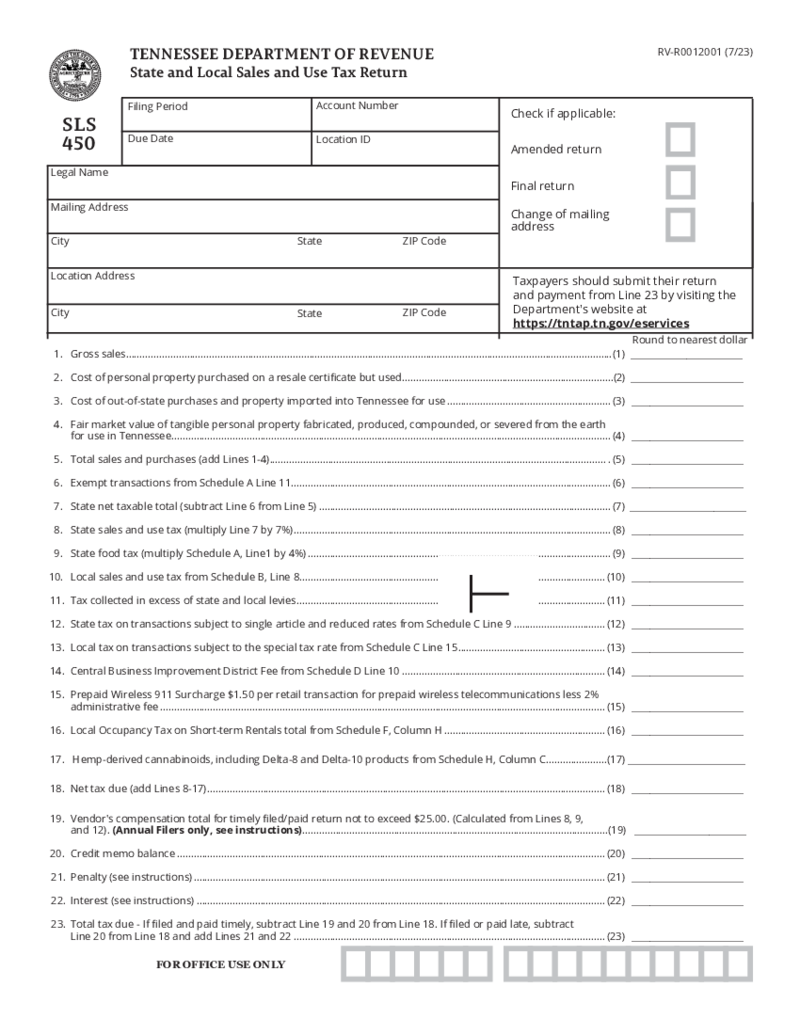 State and Local Sales and Use Tax Return (Form SLS 450)