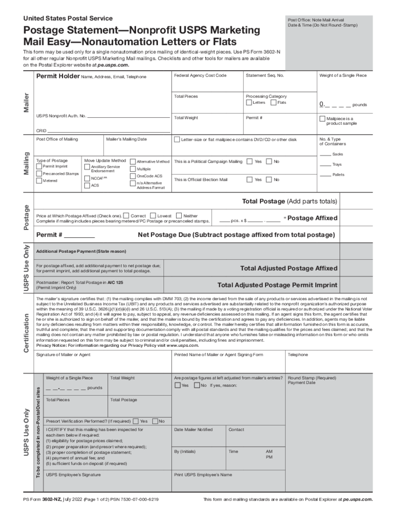 USPS Form 3602-NZ (2022)