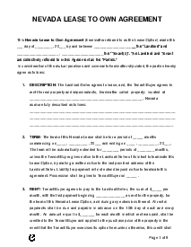 Nevada Lease to Own Agreement - Thumbnail