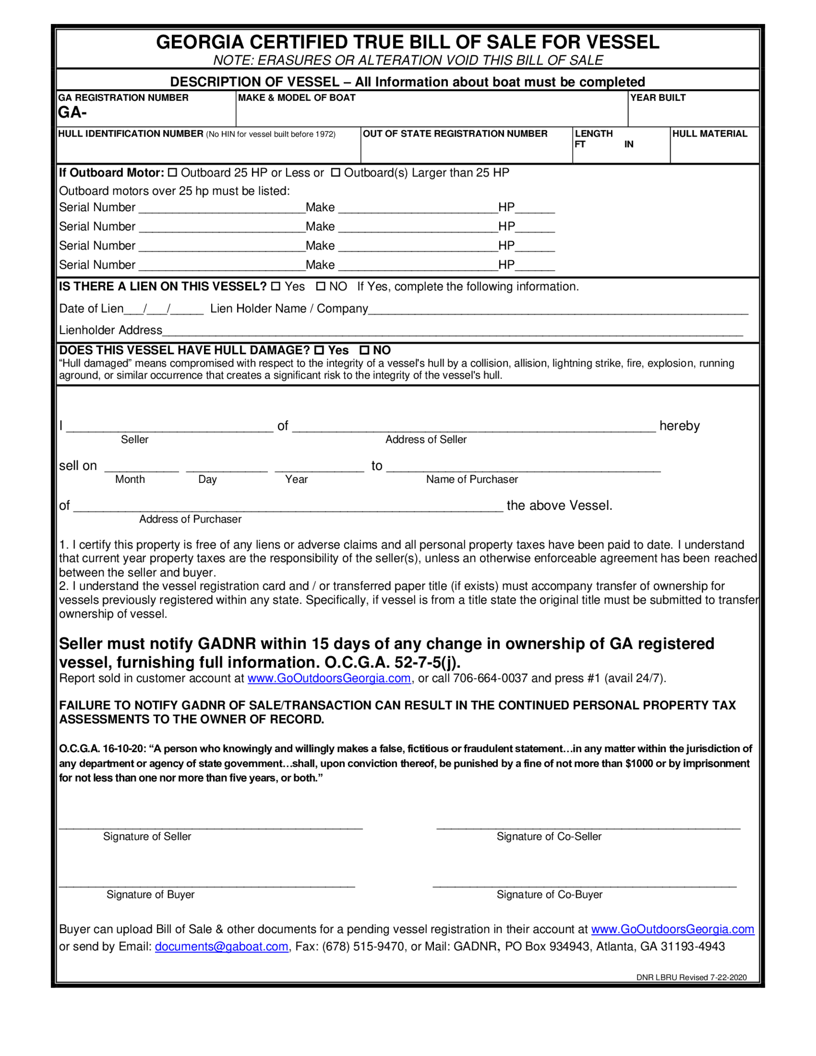  Georgia Boat Bill of Sale - Thumbnail