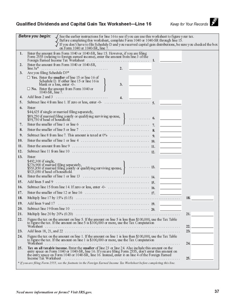 Qualified Dividends and Capital Gain Tax Worksheet 2023