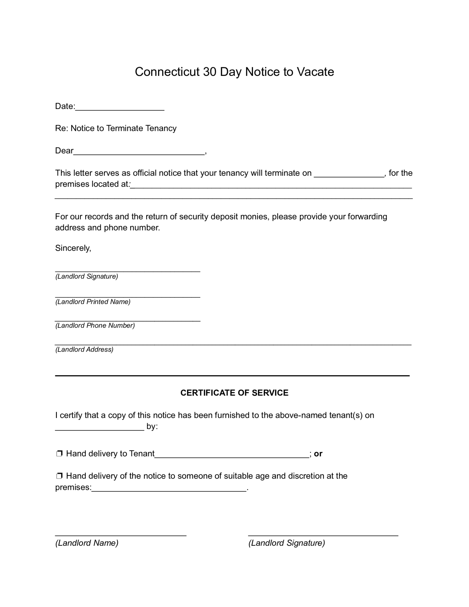 Connecticut 30 Day Lease Termination Notice Form - Thumbnail