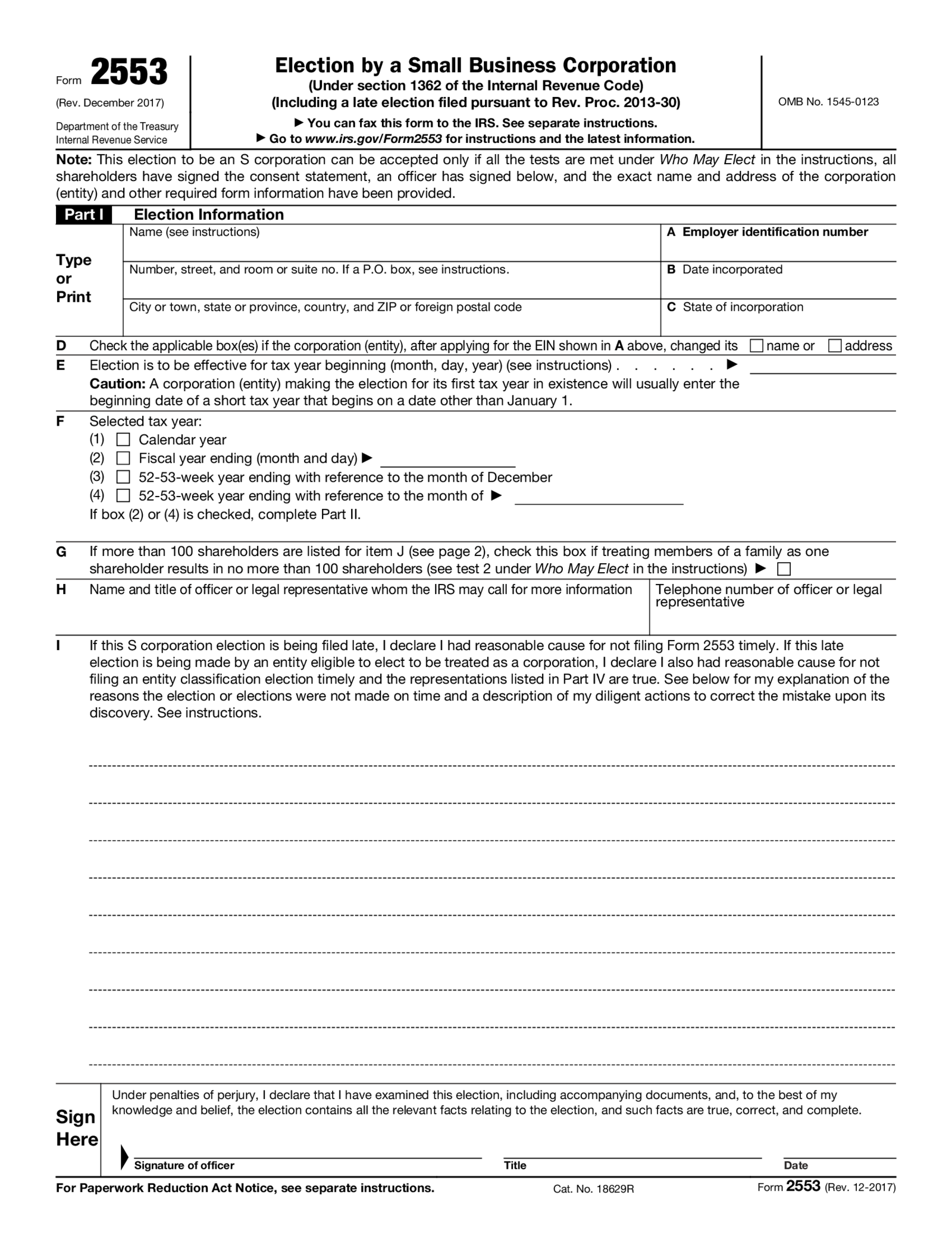 Form 2553 - Thumbnail