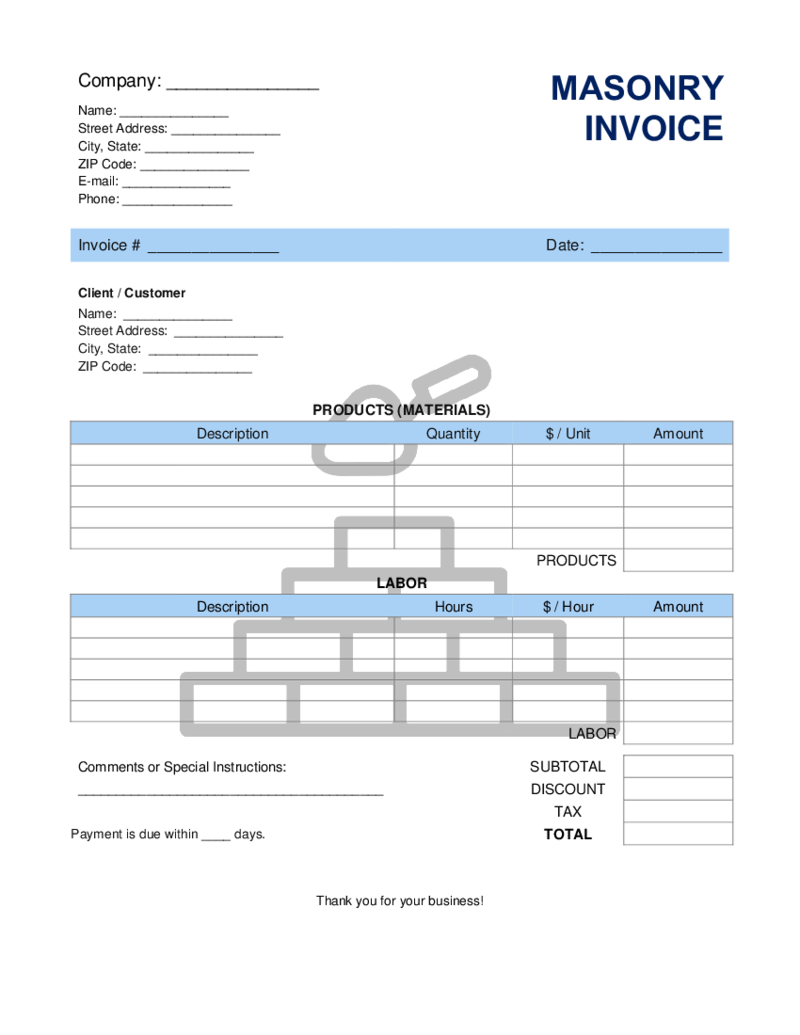 Masonry Invoice Template