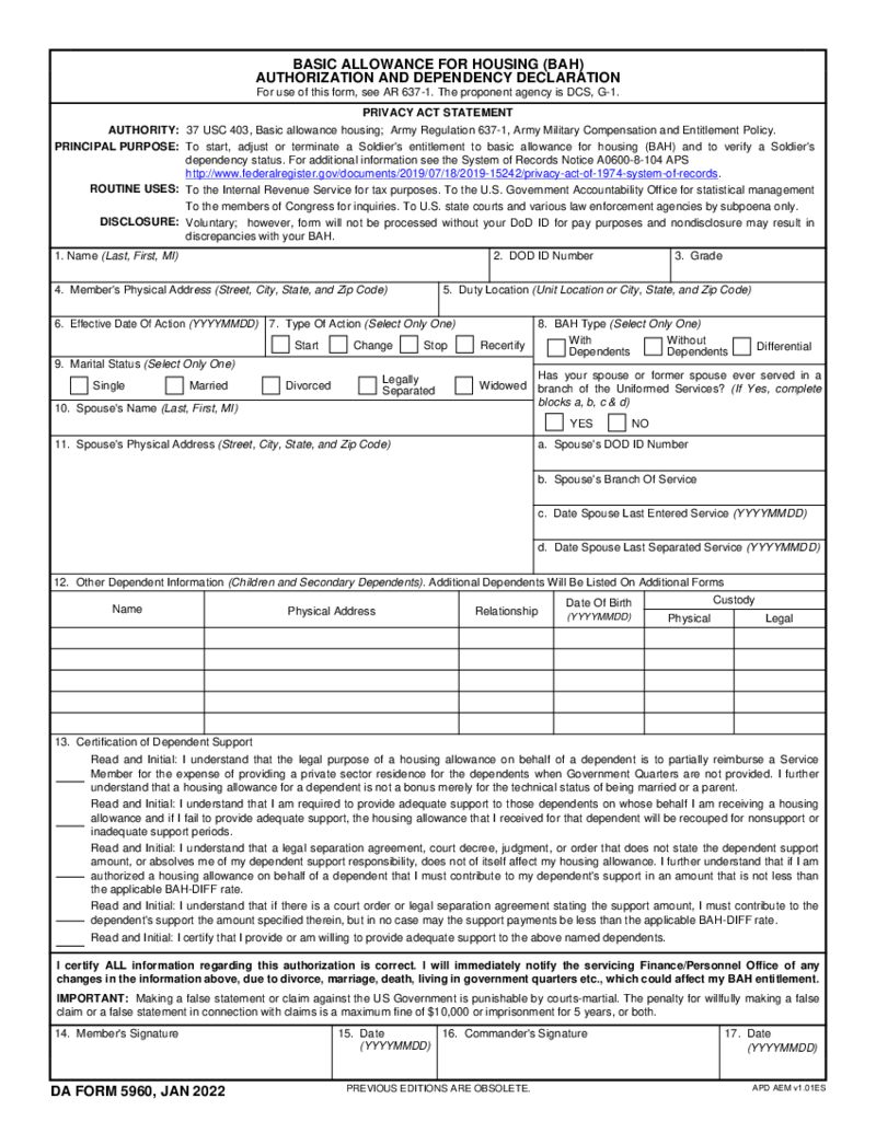 DA Form 5960