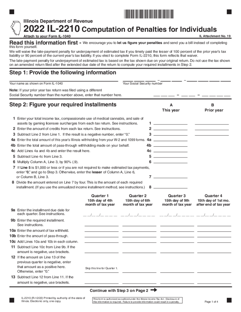 Illinois Form IL-2210 (2022)