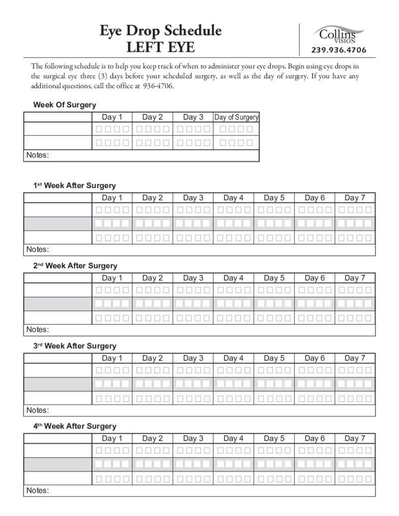 Eye Drop Schedule Left Eye