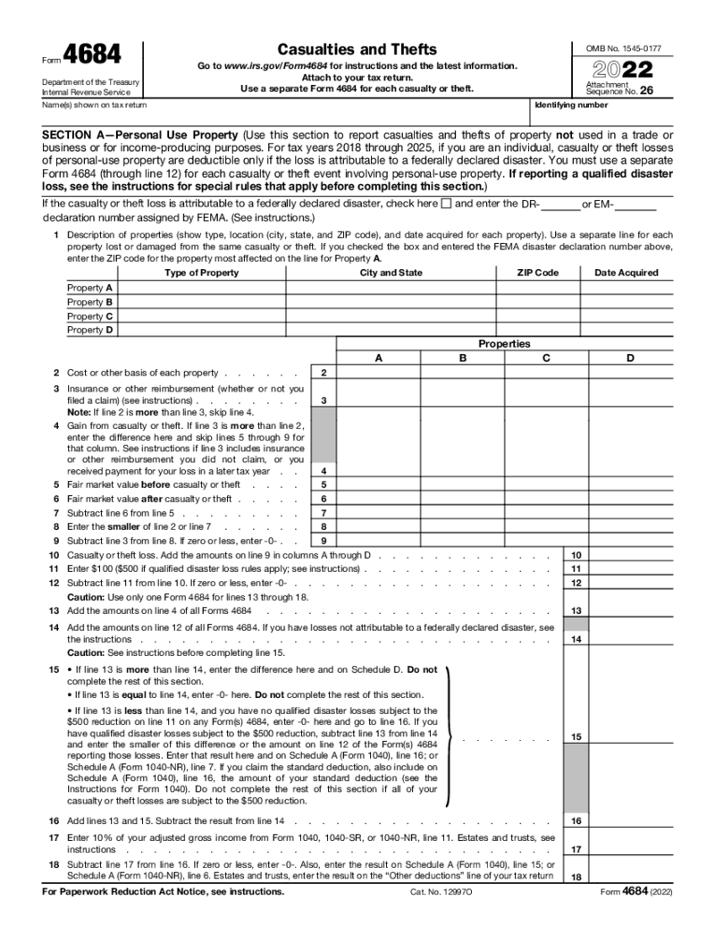 Form 4684 - Casualties and Thefts