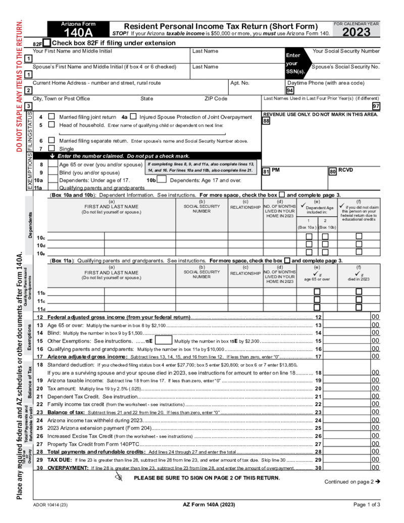 Arizona Form 140A