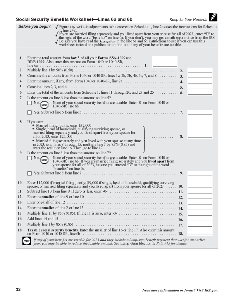 Social Security Benefits Worksheet (2023)