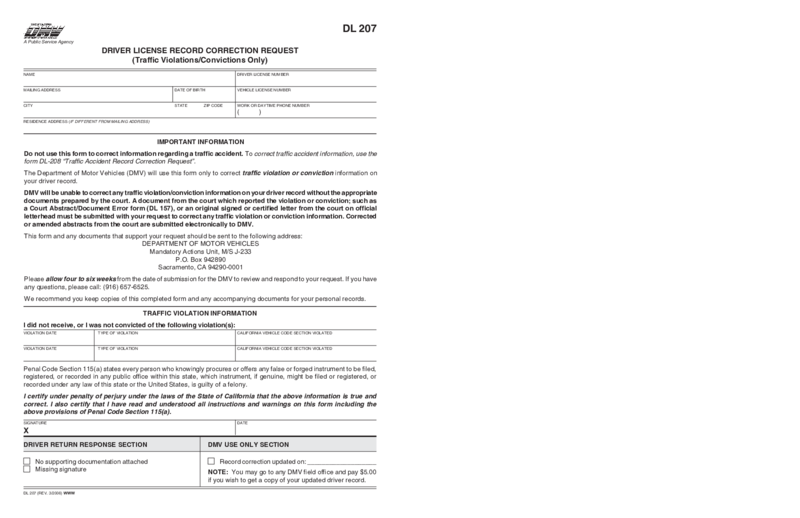 DL 207, Driver License Record Correction Request