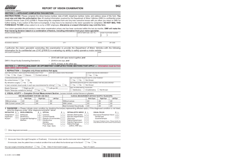 Report of Vision Examination (DL 62)