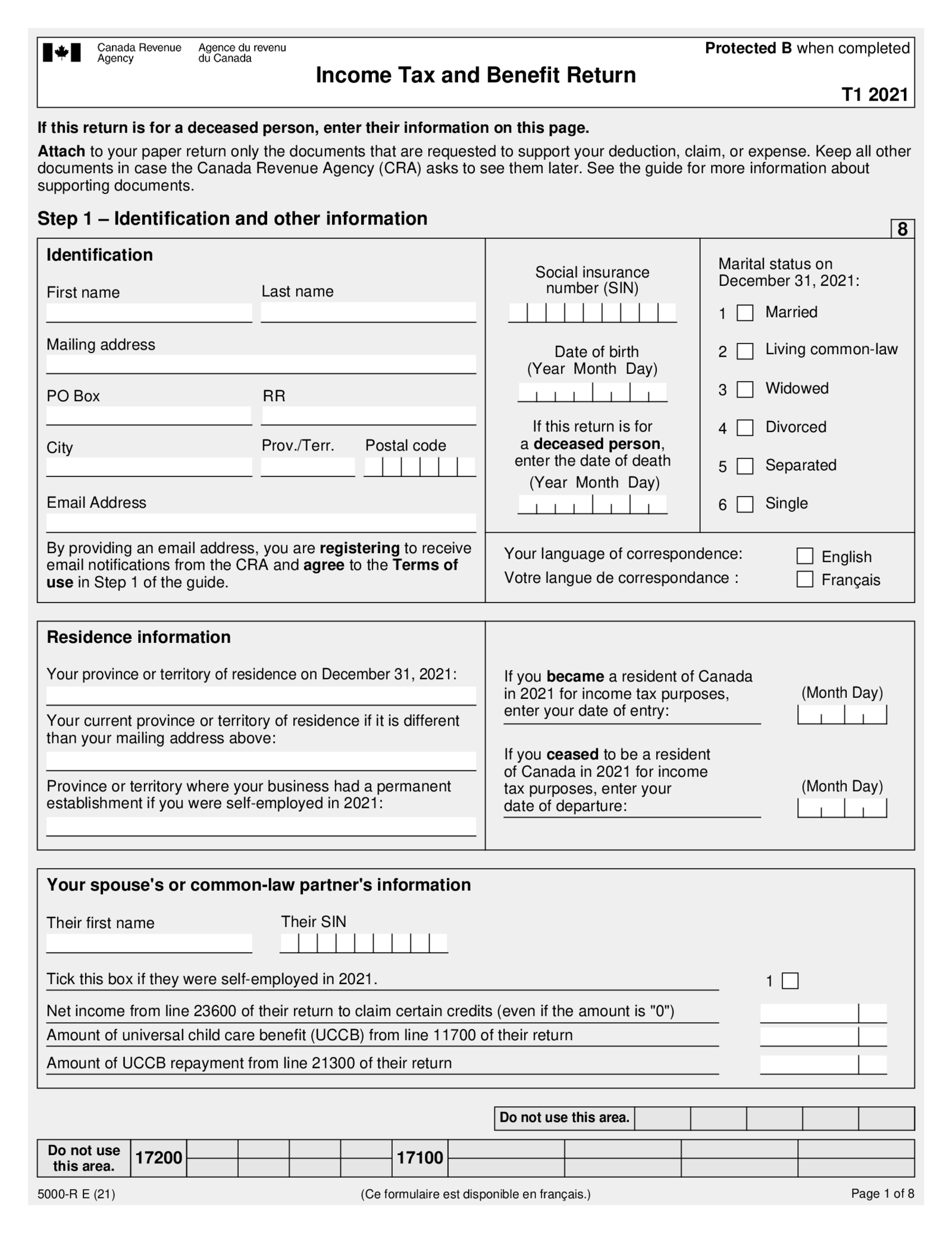 Fillable T1 General Income Tax and Benefit Return (2021) - Thumbnail