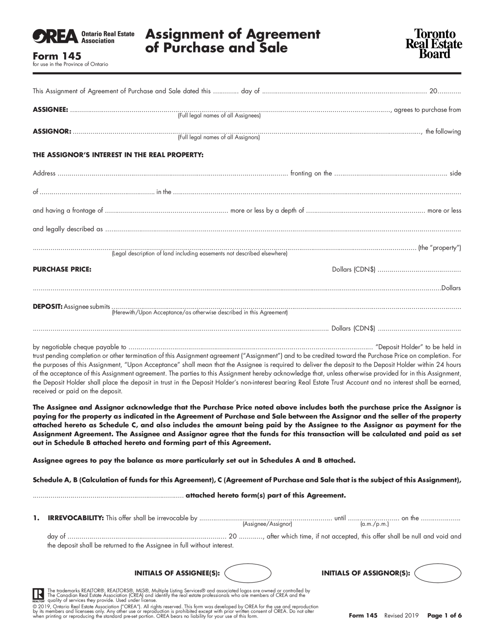 Fillable OREA Form 145 (2019) - Thumbnail