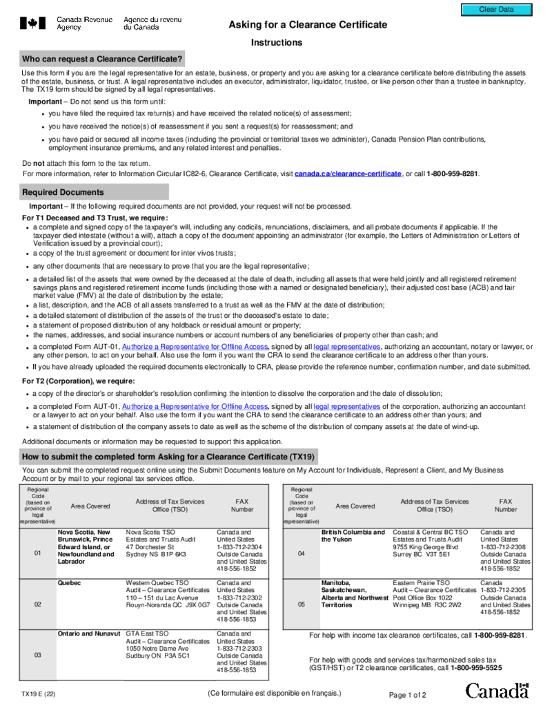 TX19 Asking for a Clearance Certificate